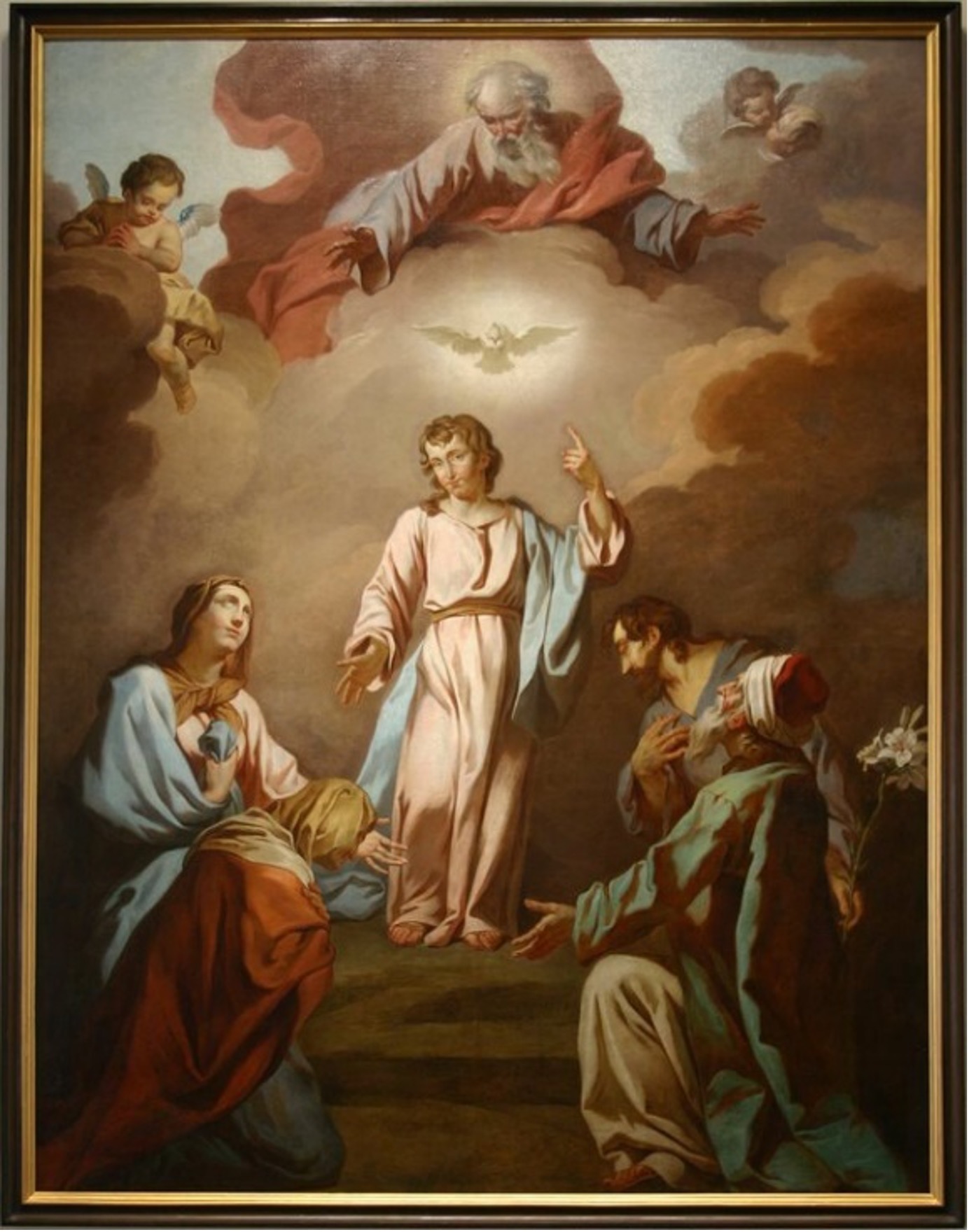 Jean-Charles Frontier, La Sainte Famille trinitaire avec la Vierge Marie, saint Joseph, sainte Anne et saint Joachim, 1749, huile sur toile, PSSM.